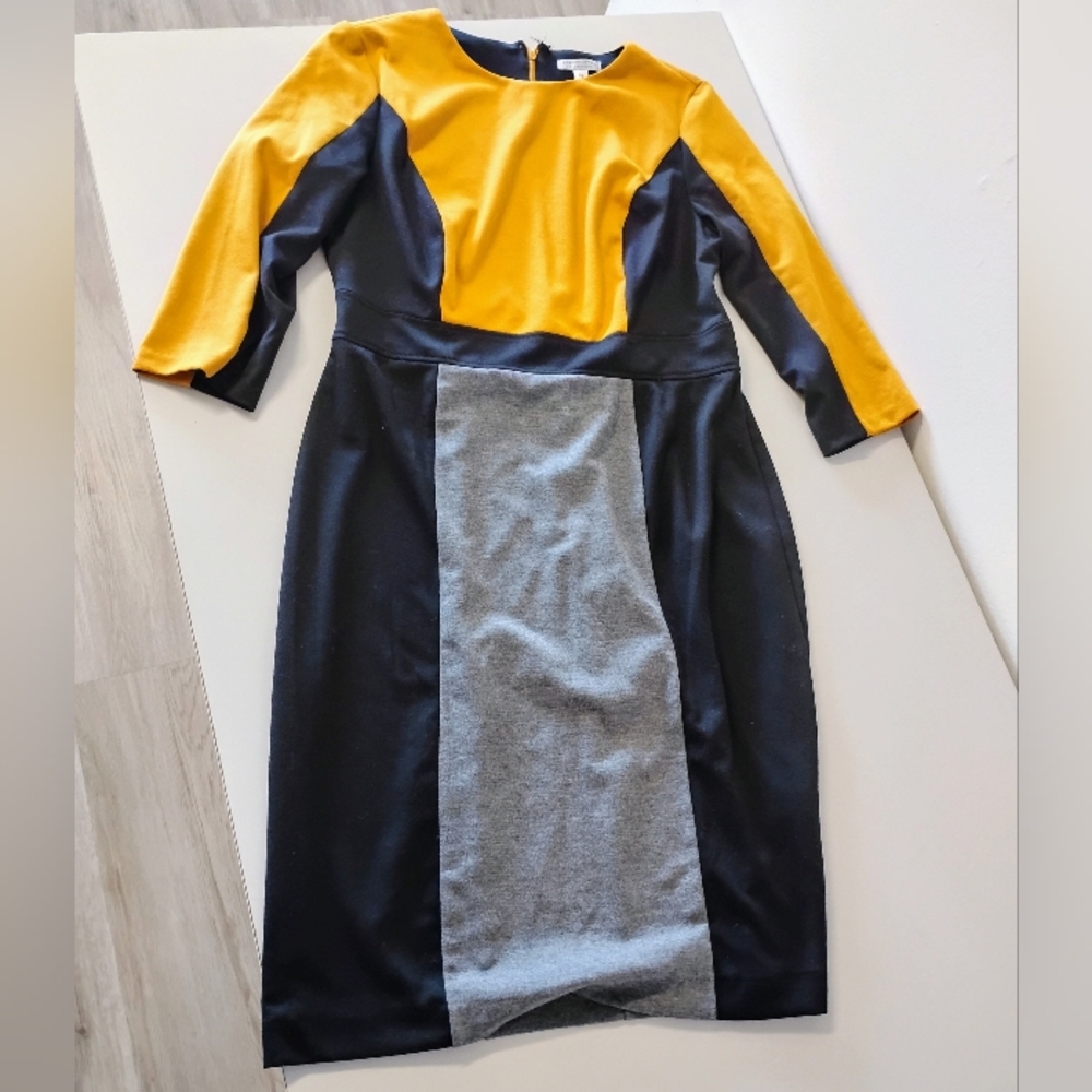 Elegant Colorblock Dress in Yellow, Black, and Gray